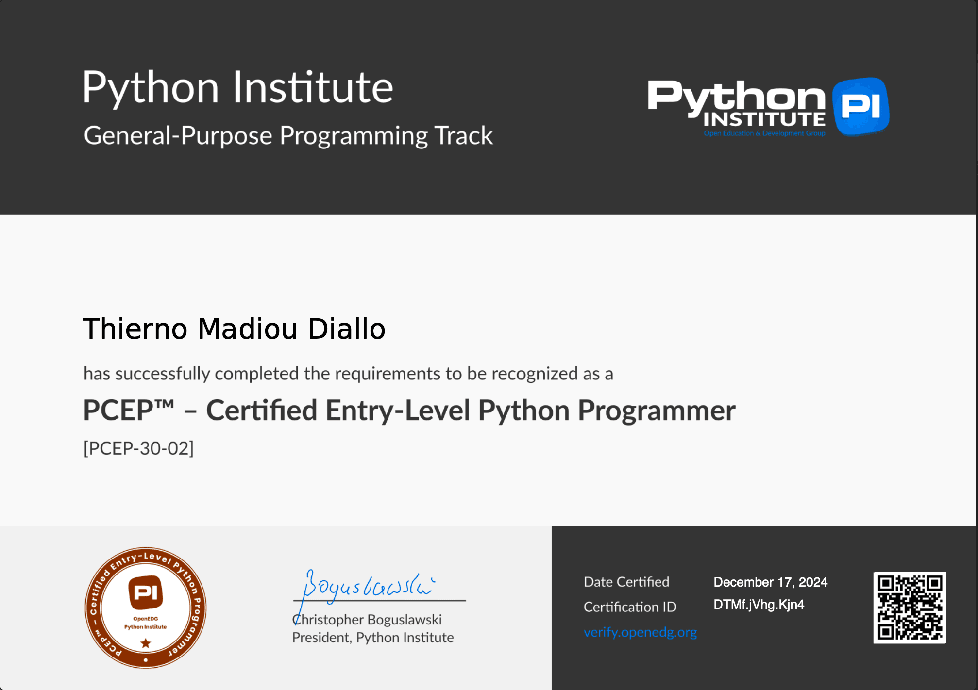PCEP, Python Certified Entry-Level Programmer